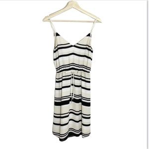 Babaton Striped Dress Chiffon Drawstring Waist Sleeveless Cream Black Sz XXS